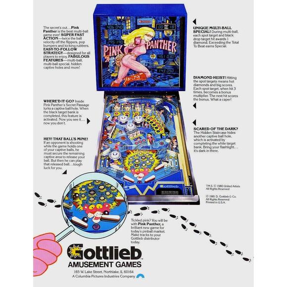 Pink Panther Pinball FLYER Original 1981 Game Artwork Unused Vintage Promo Retro - Picture 2 of 3